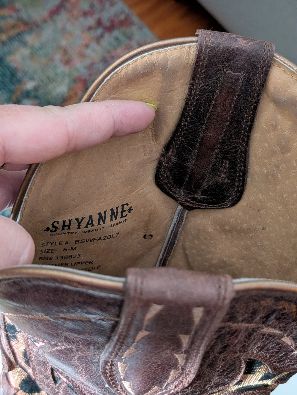 Shyanne Brown Leather Western Boots Leopard Inlay Made in Mexico Size 6 - Picture 7 of 8